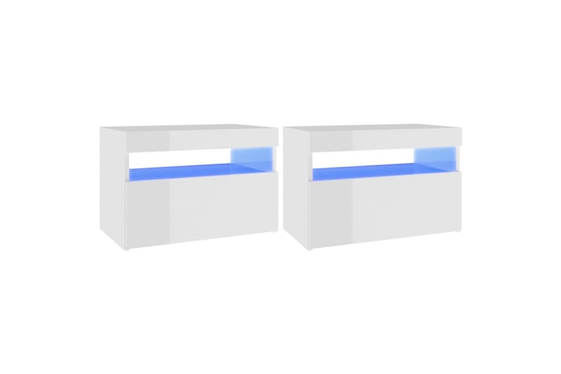 Nattbord & LED-lys 2 stk høyglans hvit 60x35x40 cm - Hvit - Møbler - Bord - Avlastningsbord & sidobord - Sengebord & nattbord