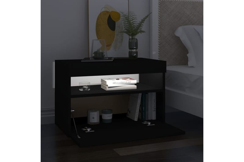 Nattbord & LED-lys 2 stk svart 60x35x40 cm sponplate - Svart - Møbler - Bord - Avlastningsbord & sidobord - Sengebord & nattbord