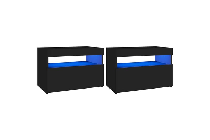 Nattbord & LED-lys 2 stk svart 60x35x40 cm sponplate - Svart - Møbler - Bord - Avlastningsbord & sidobord - Sengebord & nattbord