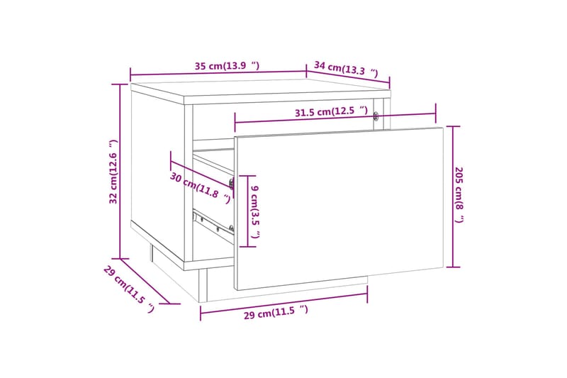 Nattbord 2 stk 35x34x32 cm heltre furu - Brun - Møbler - Bord - Avlastningsbord & sidobord - Sengebord & nattbord