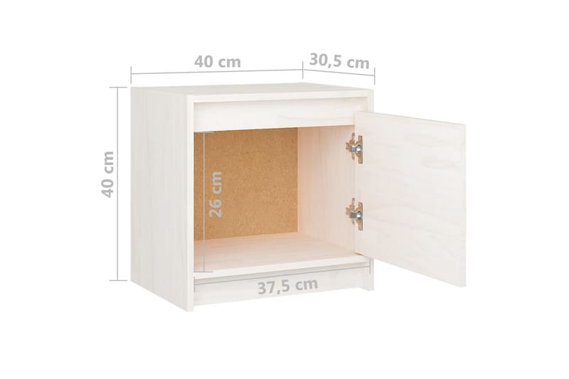 Nattbord 2 stk 40x30,5x40 cm heltre furu hvit - Hvit - Møbler - Bord - Avlastningsbord & sidobord - Sengebord & nattbord