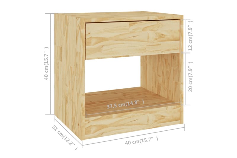 Nattbord 2 stk 40x31x40 cm heltre furu - Brun - Møbler - Bord - Avlastningsbord & sidobord - Sengebord & nattbord