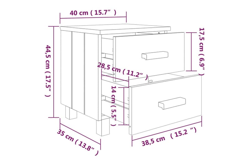 Nattbord 2 stk 40x35x44,5 cm heltre furu hvit - Hvit - Møbler - Bord - Avlastningsbord & sidobord - Sengebord & nattbord