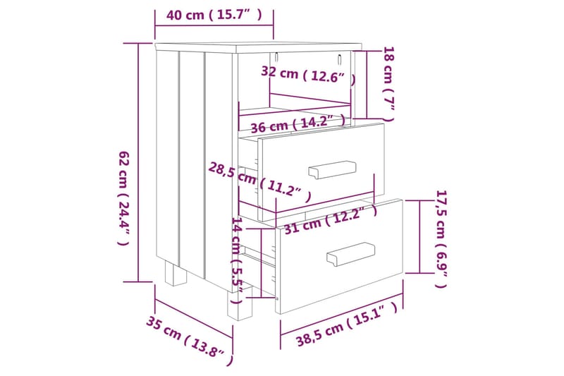 Nattbord 2 stk honningbrun 40x35x62 cm heltre furu - Brun - Møbler - Bord - Avlastningsbord & sidobord - Sengebord & nattbord