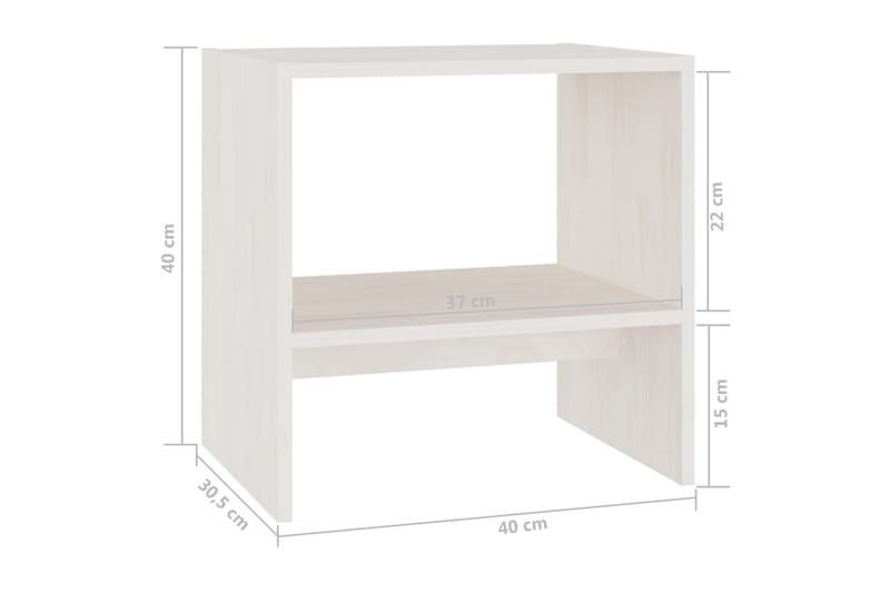 Nattbord 2 stk hvit 40x30,5x40 cm heltre furu - Hvit - Møbler - Bord - Avlastningsbord & sidobord - Sengebord & nattbord