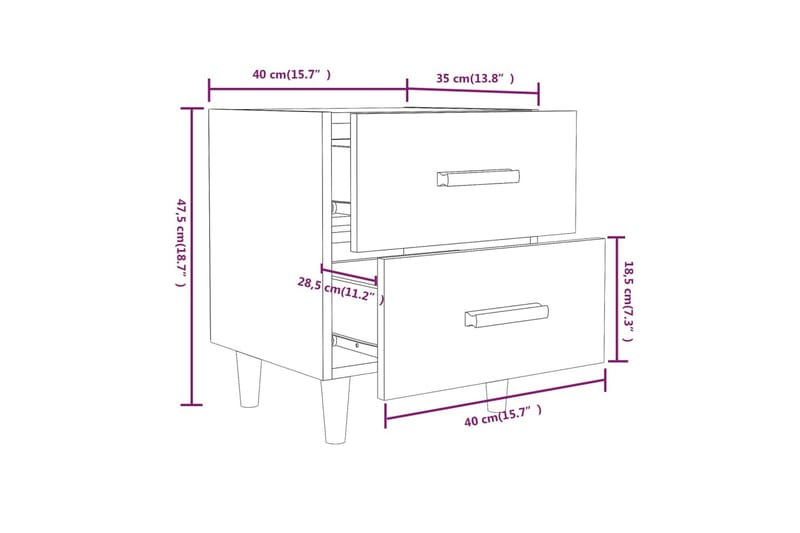 Nattbord 2 stk røkt eik 40x35x47,5 cm - Brun - Møbler - Bord - Avlastningsbord & sidobord - Sengebord & nattbord