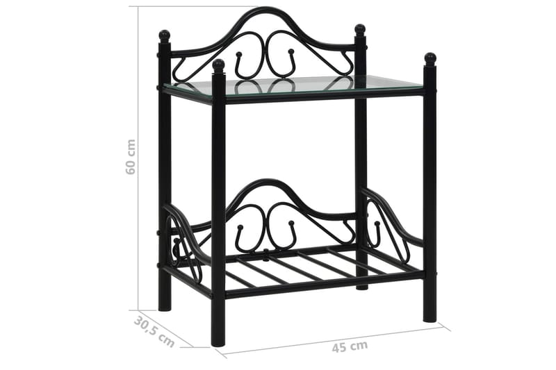 Nattbord 2 stk stål og herdet glass 45x30,5x60 cm svart - Svart - Møbler - Bord - Avlastningsbord & sidobord - Sengebord & nattbord