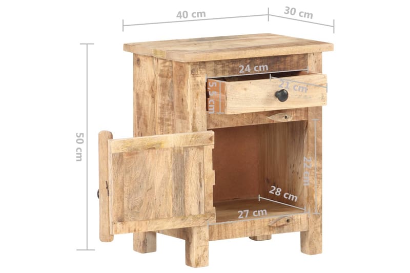 Nattbord 40x30x50 cm grovt mangotre - Brun - Møbler - Bord - Avlastningsbord & sidobord - Sengebord & nattbord