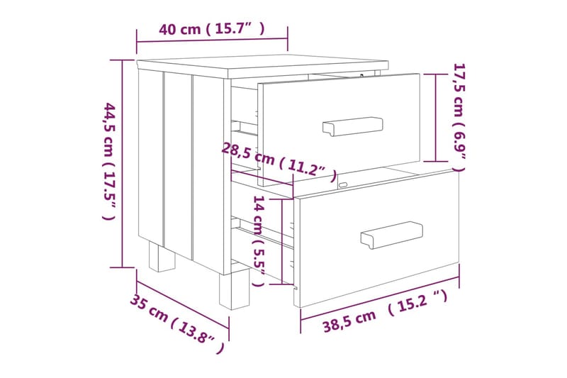 Nattbord 40x35x44,5 cm heltre furu lysegrå - Grå - Møbler - Bord - Avlastningsbord & sidobord - Sengebord & nattbord