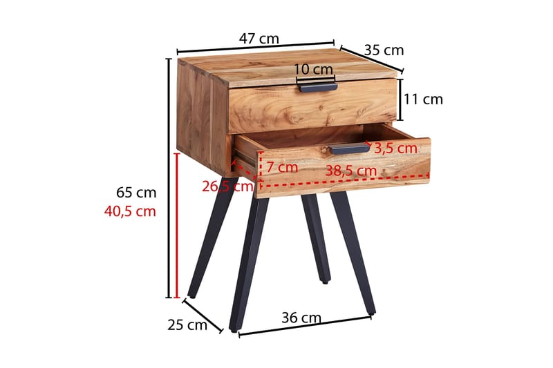 Nattbord Clanton 35 cm - Brun/Svart - Møbler - Bord - Avlastningsbord & sidobord - Sengebord & nattbord