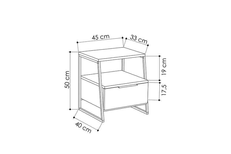 Nattbord Lindome 45 cm med Oppbevaring Hylle+ Luke - Grå - Møbler - Bord - Avlastningsbord & sidobord - Sengebord & nattbord