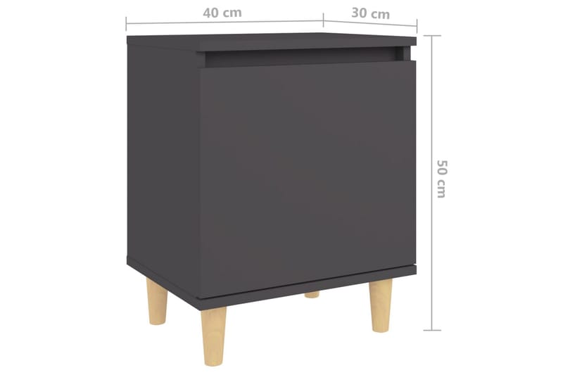 Nattbord med ben i heltre grå 40x30x50 cm - Grå - Møbler - Bord - Avlastningsbord & sidobord - Sengebord & nattbord