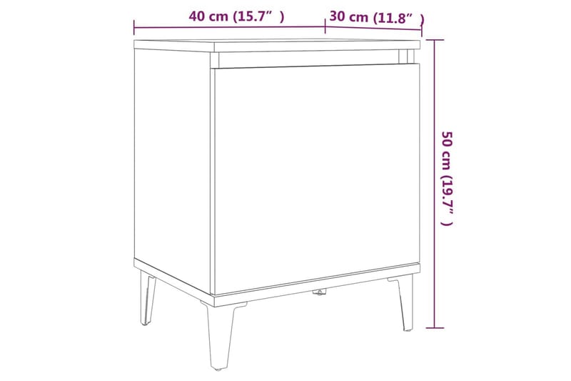 Nattbord med metallben 2 stk brun eik 40x30x50 cm - Brun - Møbler - Bord - Avlastningsbord & sidobord - Sengebord & nattbord