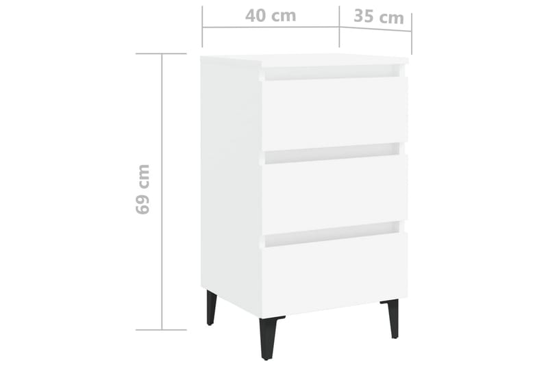 Nattbord med metallben hvit 40x35x69 cm - Hvit - Møbler - Bord - Avlastningsbord & sidobord - Sengebord & nattbord