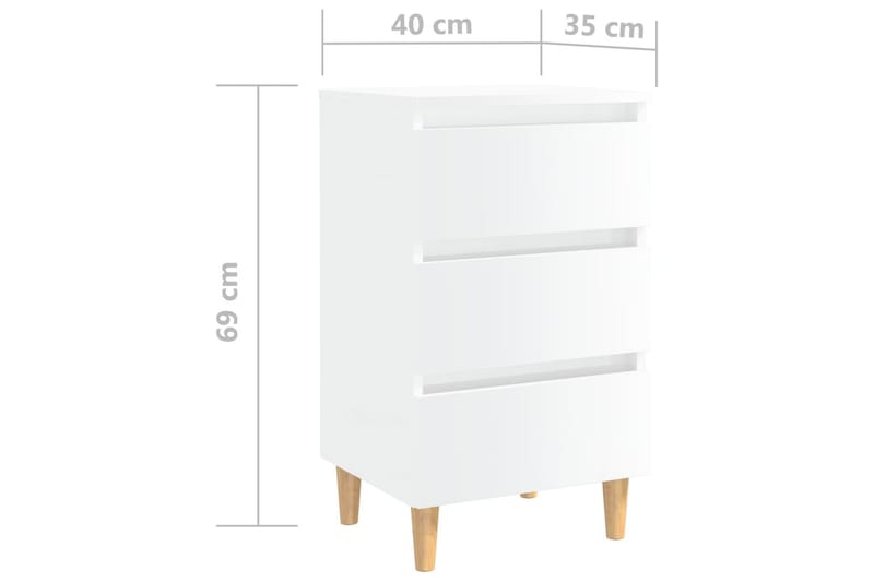 Nattbord med treben 2 stk höyglanset hvit 40x35x69cm - Hvit - Møbler - Bord - Avlastningsbord & sidobord - Sengebord & nattbord