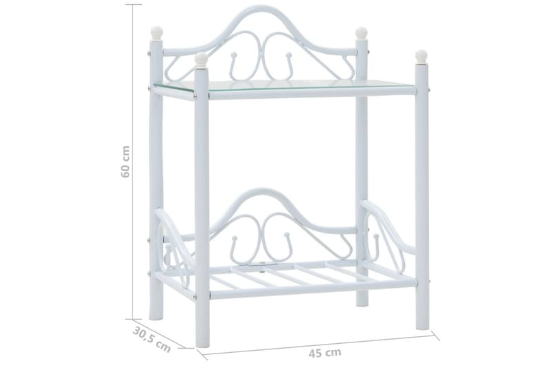 Nattbord stål og herdet glass 45x30,5x60 cm hvit - Hvit - Møbler - Bord - Avlastningsbord & sidobord - Sengebord & nattbord