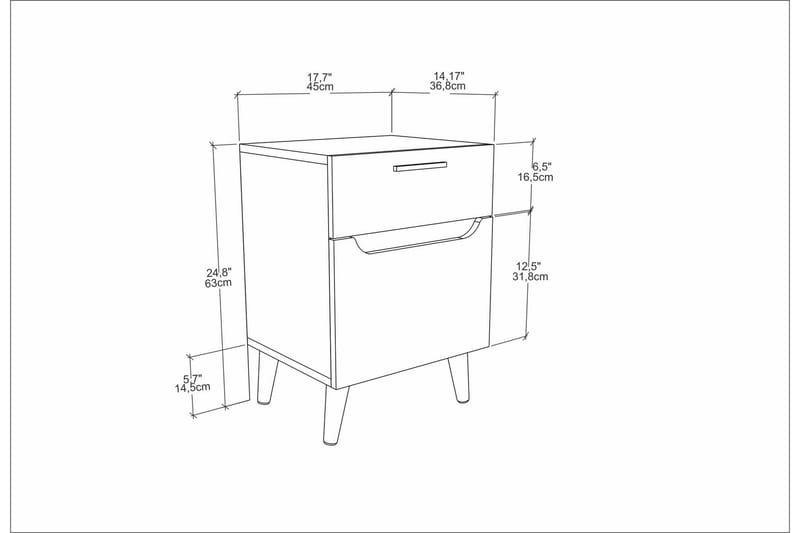 Nattbord Urgby 45x63 cm - Hvit - Sengebord & nattbord