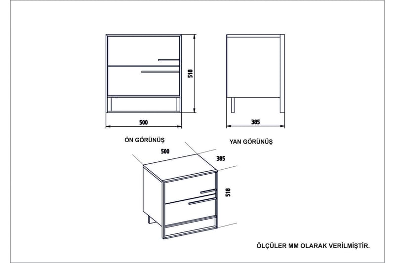 Nattbord Pewo 50 cm - Gull|Svart - Sengebord & nattbord