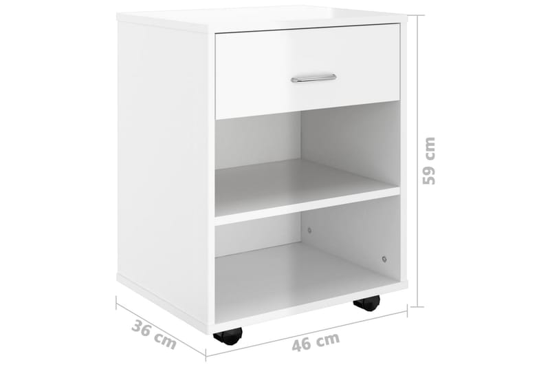 Rulleskap høyglans hvit 46x36x59 cm sponplate - Hvit - Møbler - Bord - Avlastningsbord & sidobord - Sengebord & nattbord