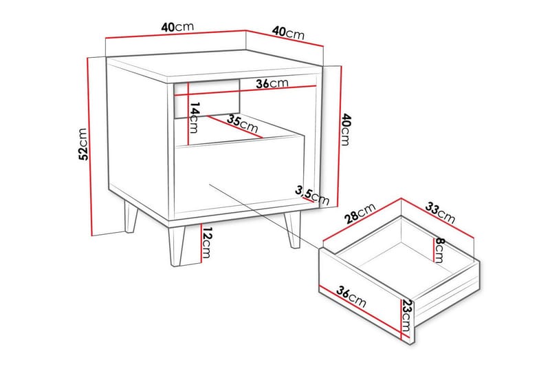 Sängbord Kintore 40 cm - Brun - Møbler - Bord - Avlastningsbord & sidobord - Sengebord & nattbord