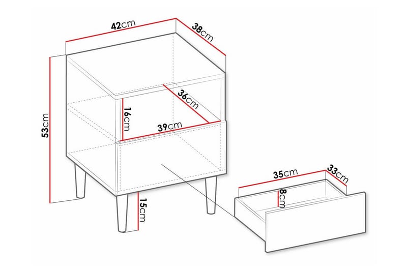 Sängbord Kintore 42 cm - Hvid - Møbler - Bord - Avlastningsbord & sidobord - Sengebord & nattbord