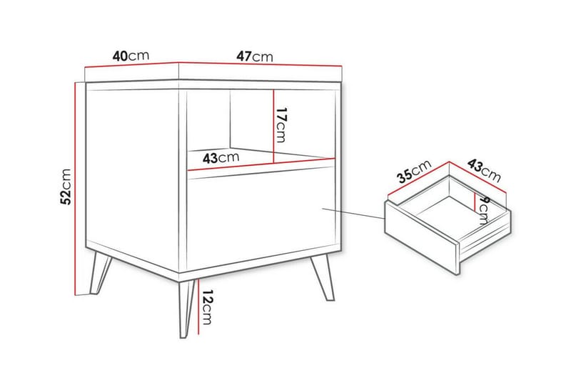 Sängbord Kintore 47 cm - Svart - Møbler - Bord - Avlastningsbord & sidobord - Sengebord & nattbord