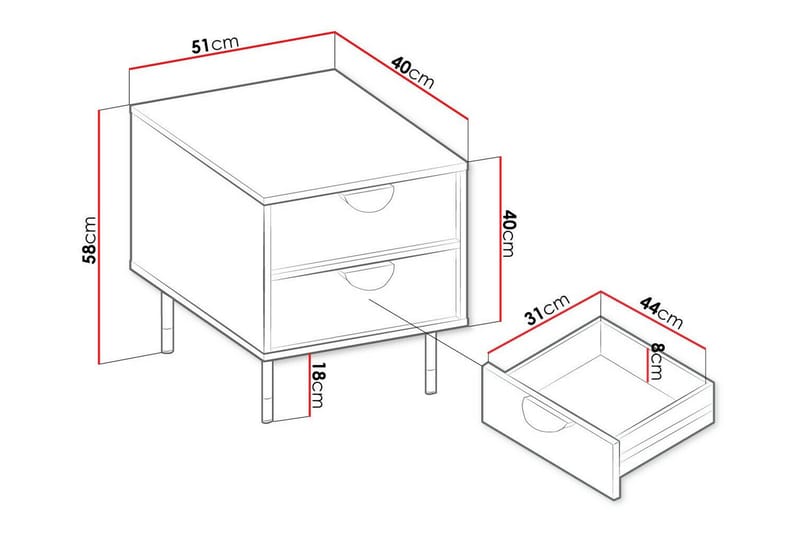 Sängbord Kintore 51 cm - Svart - Møbler - Bord - Avlastningsbord & sidobord - Sengebord & nattbord