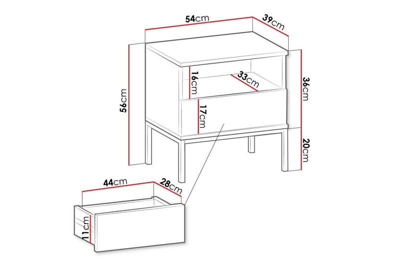 Sängbord Klinkerville 54 cm - Svart - Møbler - Bord - Avlastningsbord & sidobord - Sengebord & nattbord