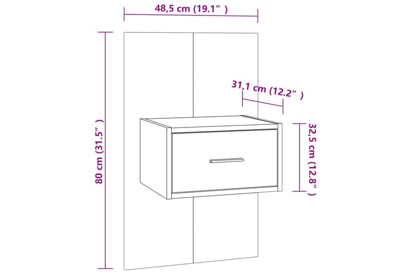Veggmontert nattbord grå sonoma konstruert tre - Grå - Møbler - Bord - Avlastningsbord & sidobord - Sengebord & nattbord
