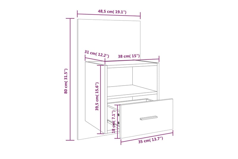 Veggmontert nattbord grå sonoma konstruert tre - Grå - Møbler - Bord - Avlastningsbord & sidobord - Sengebord & nattbord
