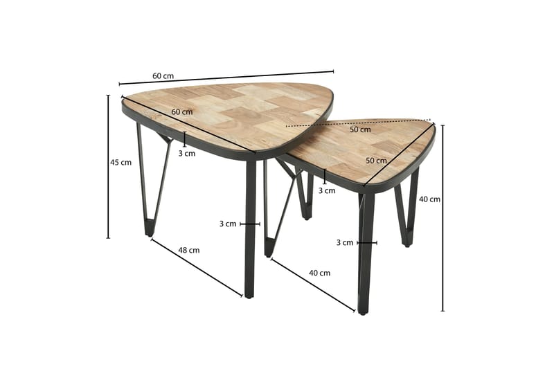 Sett bord Clanton 60 cm Trekantet - Brun / Svart - Møbler - Bord - Avlastningsbord & sidobord - Settbord