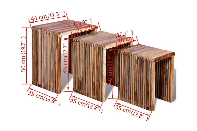 Settbord 3 deler gjennvunnet teak - Flerfarget - Møbler - Bord - Avlastningsbord & sidobord - Settbord