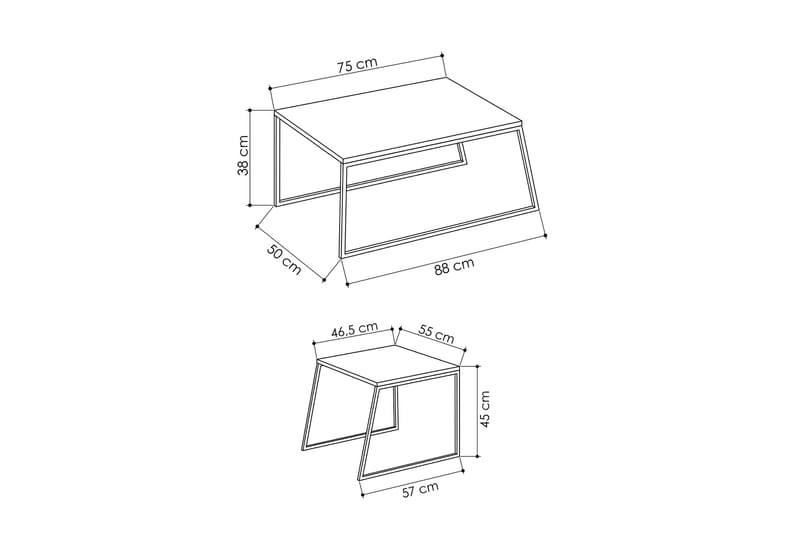 Settbord Lindome 88 cm 2 Bord - Grå/Svart - Møbler - Bord - Avlastningsbord & sidobord - Settbord