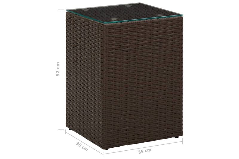 Sidebord med glasstopp brun 35x35x52 cm polyrotting - Brun - Møbler - Bord - Avlastningsbord & sidobord - Brettbord og småbord