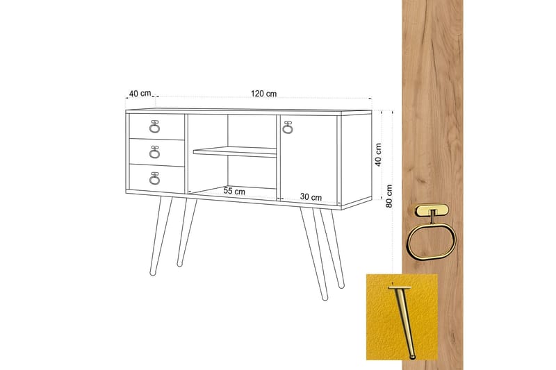 SidobordEk|Gul - Møbler - Bord - Avlastningsbord & sidobord - Konsollbord & gangbord