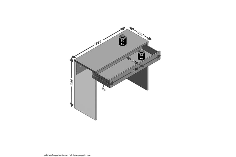 Skrivebord Curtice 100 cm - Eik - Møbler - Bord - Avlastningsbord & sidobord