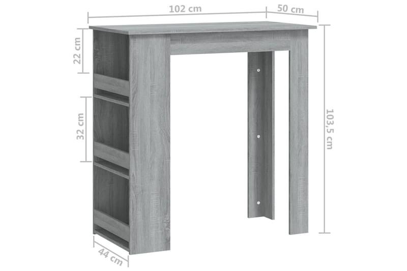 Barbord med stativ grå sonoma eik 102x50x103,5 cm sponplate - Grå - Møbler - Bord - Barbord & ståbord