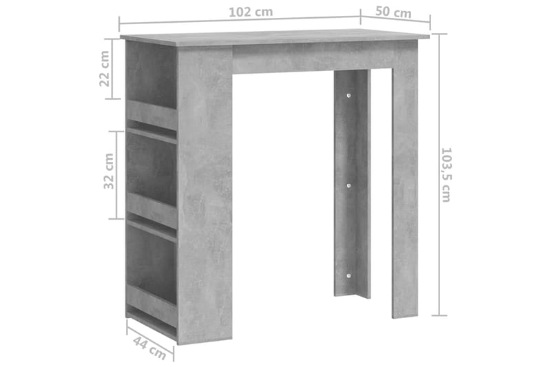 Barbord med oppbevaringsstativ grå 102x50x103,5 cm sponplate - Grå - Møbler - Bord - Barbord & ståbord