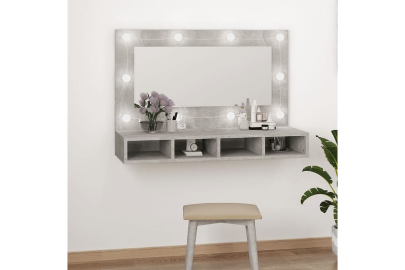 beBasic Speilskap med LED betonggrå 90x31,5x62 cm - GrÃ¥ - Møbler - Bord - Sminkebord & toalettbord