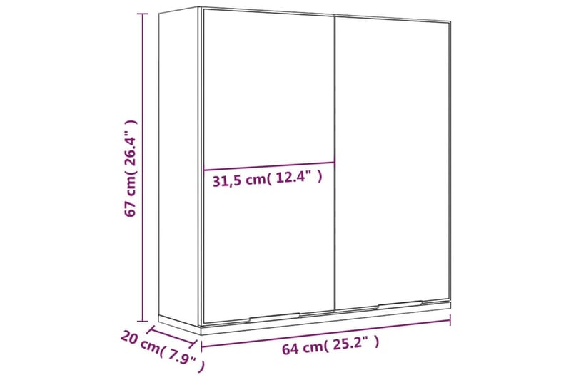 beBasic Speilskap til baderom røkt eik 64x20x67 cm - Brun - Møbler - Bord - Sminkebord & toalettbord