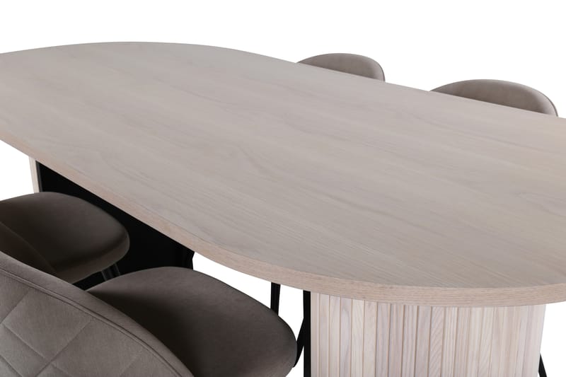 Bianca Spisegruppe 200 cm Oval med 4 Velvet Stoler - Beige - Møbler - Bord - Spisegruppe