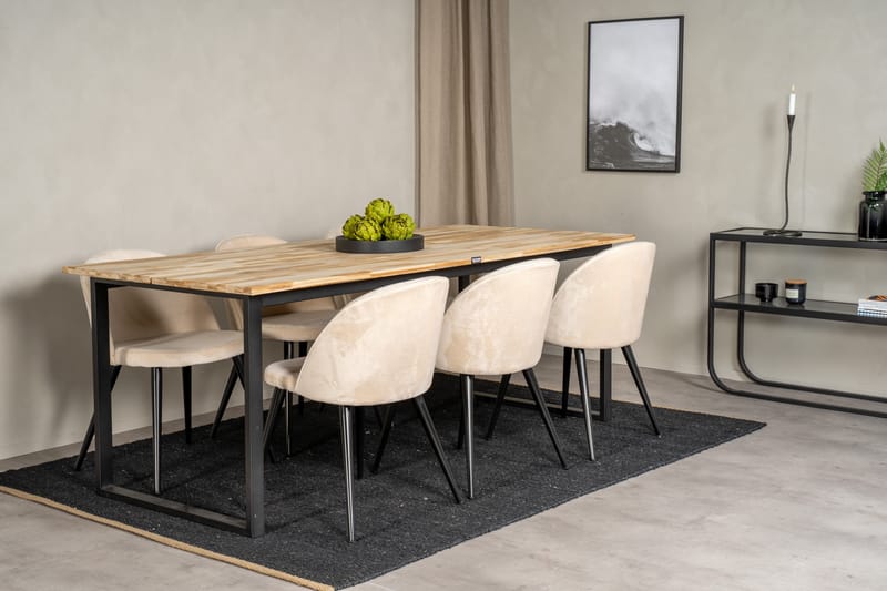 Cirebon Spisegruppe 200 cm Rektangulær med 6 Velvet Stoler - Beige - Møbler - Bord - Spisegruppe