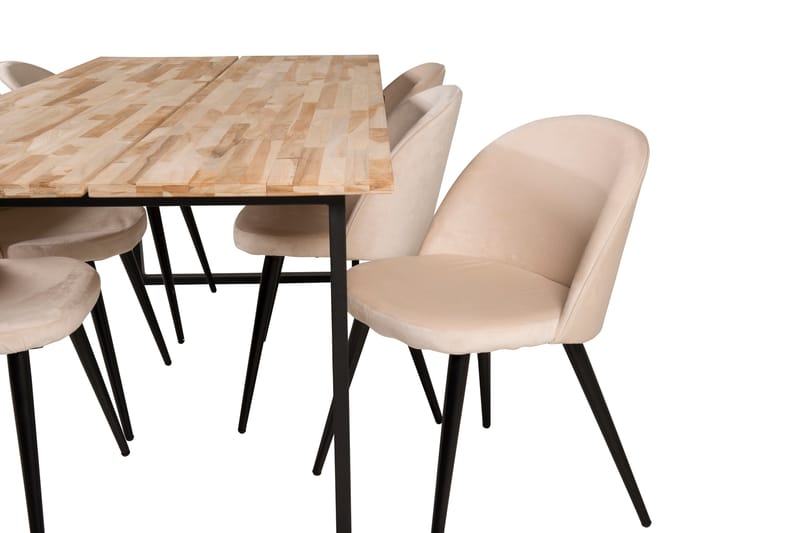 Cirebon Spisegruppe 200 cm Rektangulær med 6 Velvet Stoler - Beige - Møbler - Bord - Spisegruppe