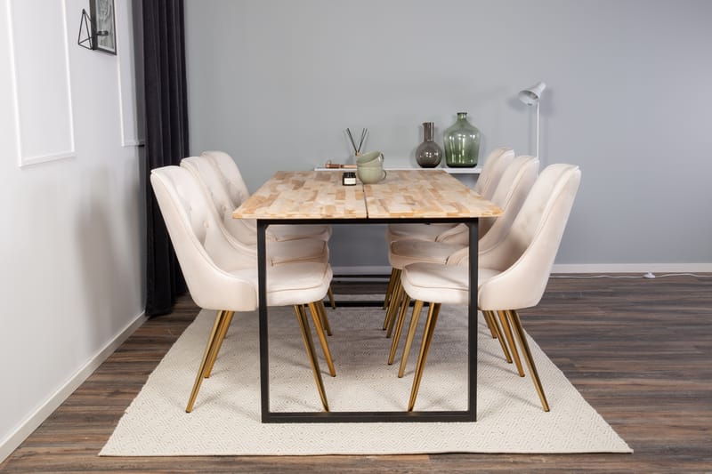 Cirebon Spisegruppe 200 cm Rektangulær med 6 Velvet Stoler - Beige - Møbler - Bord - Spisegruppe