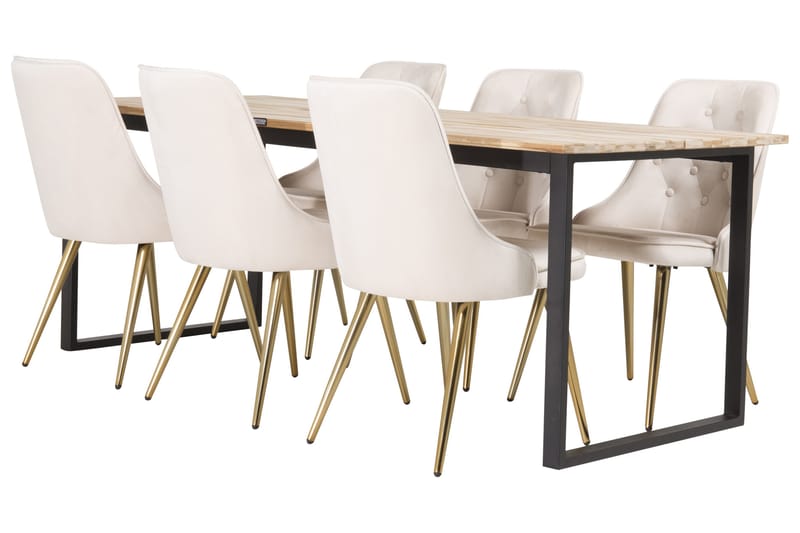 Cirebon Spisegruppe 200 cm Rektangulær med 6 Velvet Stoler - Beige - Møbler - Bord - Spisegruppe