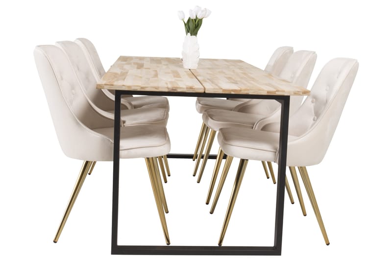 Cirebon Spisegruppe 200 cm Rektangulær med 6 Velvet Stoler - Beige - Møbler - Bord - Spisegruppe