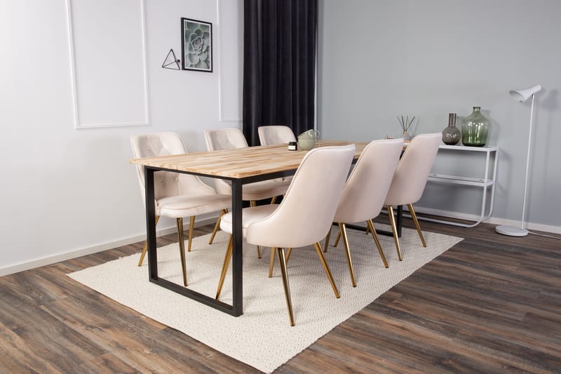 Cirebon Spisegruppe 200 cm Rektangulær med 6 Velvet Stoler - Beige - Møbler - Bord - Spisegruppe