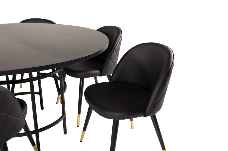 Copenhagen Spisegruppe 140 cm Rund med 6 Velvet Stoler - Sort/Guld - Møbler - Bord - Spisegruppe