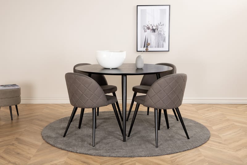 Dipp Spisegruppe 115 cm Rund med 4 Velvet Stoler - Sort - Møbler - Bord - Spisegruppe