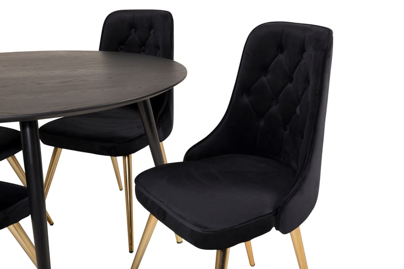 Dipp Spisegruppe 115 cm Rund med 4 Velvet Stoler - Sort/Guld - Møbler - Bord - Spisegruppe